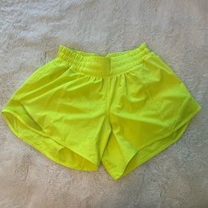 Neon yellow lululemon hotty hot shorts